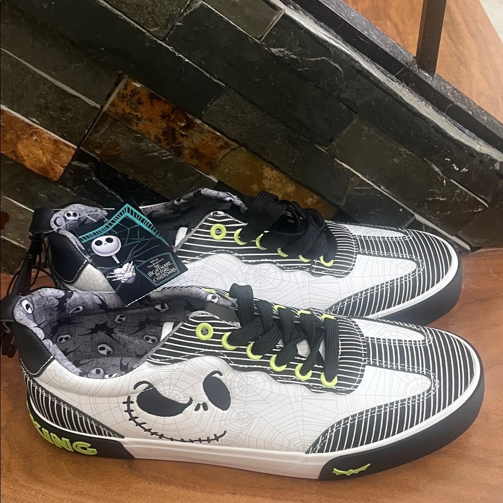 Disney night before Christmas Black and White Men's Shoes with Green Accents